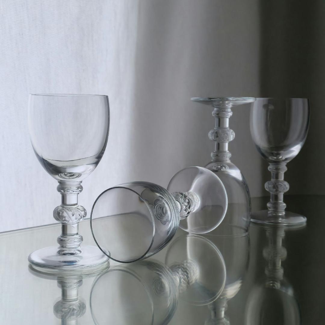 French Lalique France Saint Hubert Apertif Crystal Stemware Glasses Set of 4