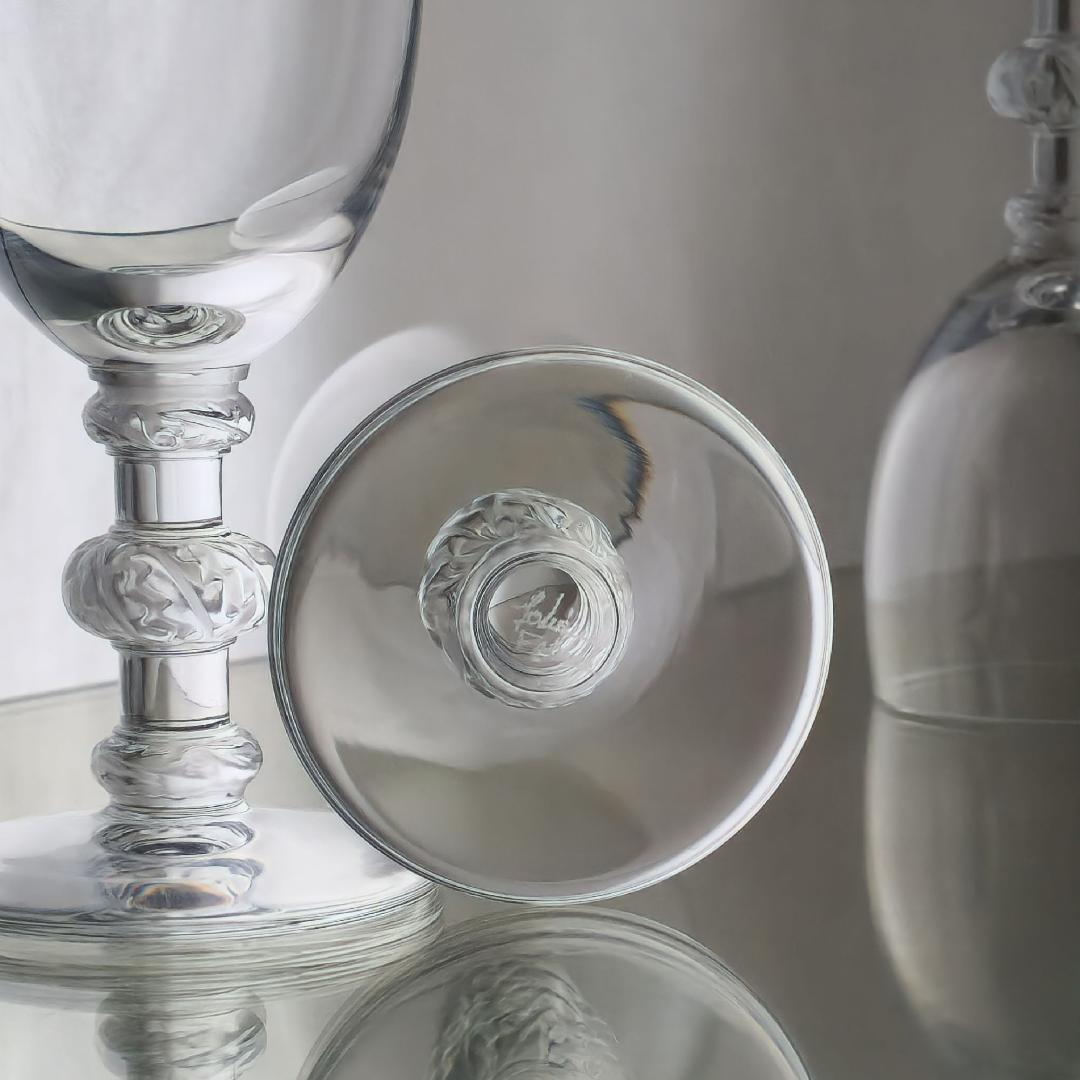 Mid-20th Century Lalique France Saint Hubert Apertif Crystal Stemware Glasses Set of 4