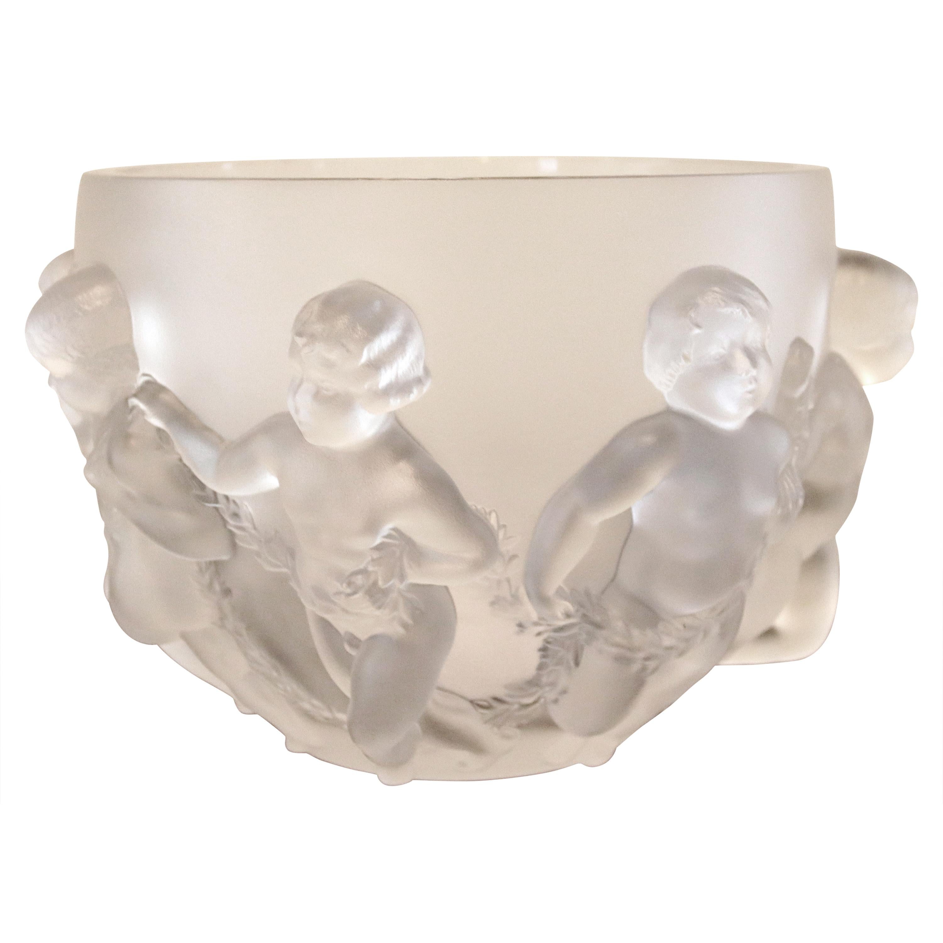 Lalique France Signed Crystal Glass Bowl Luxemburg Greco Roman Children Figure
