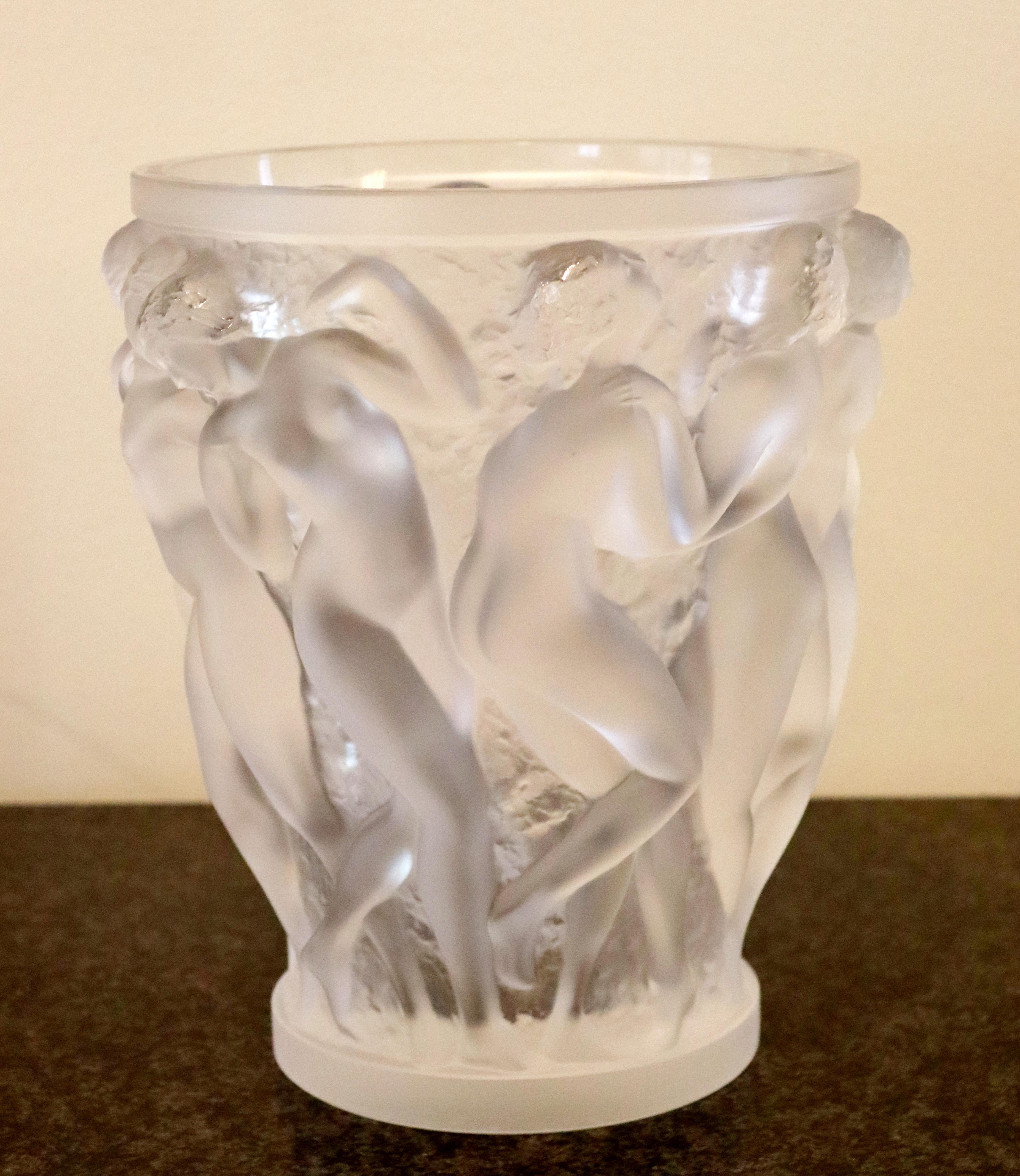French Lalique France Signed Crystal Glass Vase Bacchantes Greco Roman Nudes Women