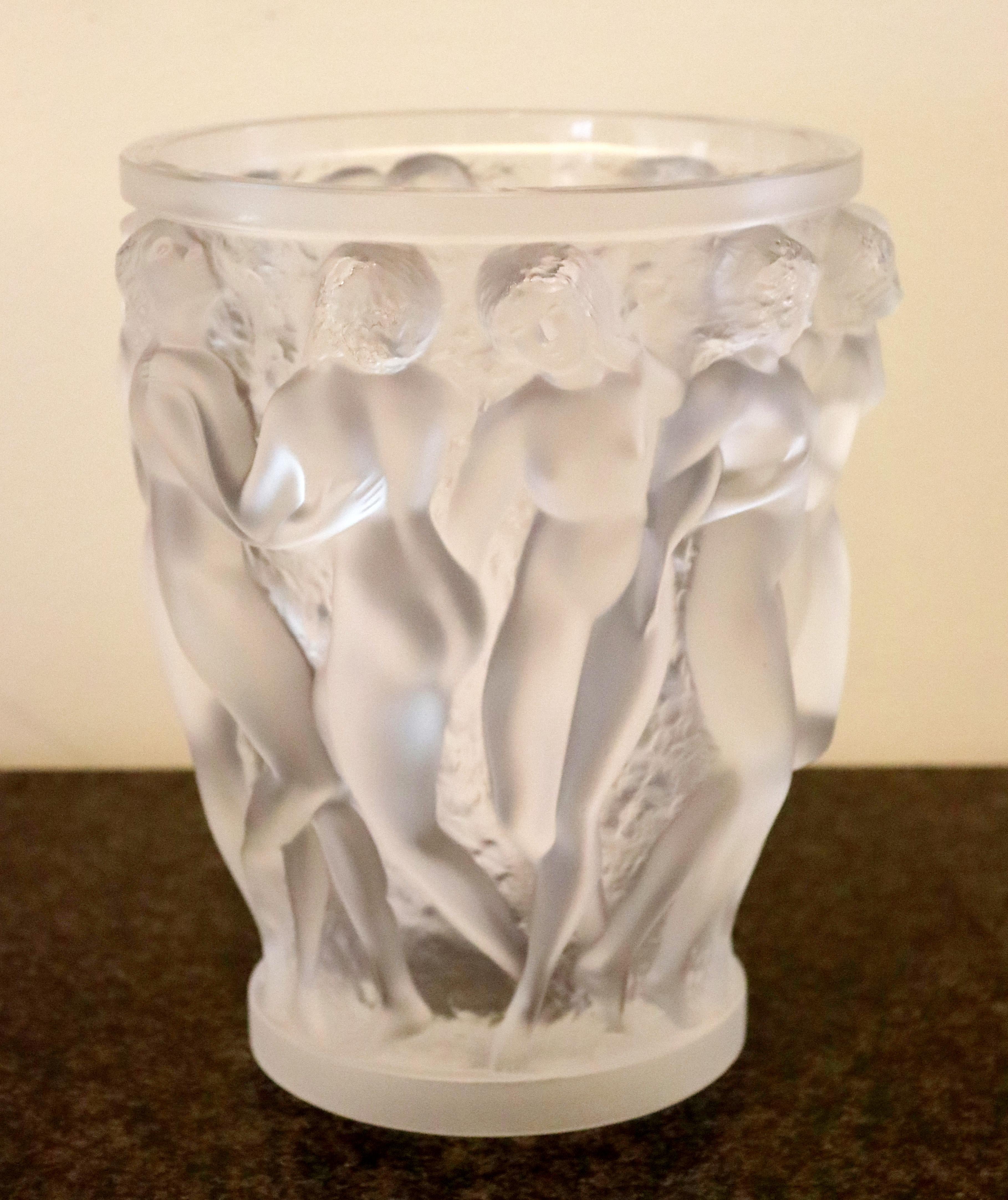 Lalique France Signed Crystal Glass Vase Bacchantes Greco Roman Nudes Women In Good Condition In Keego Harbor, MI