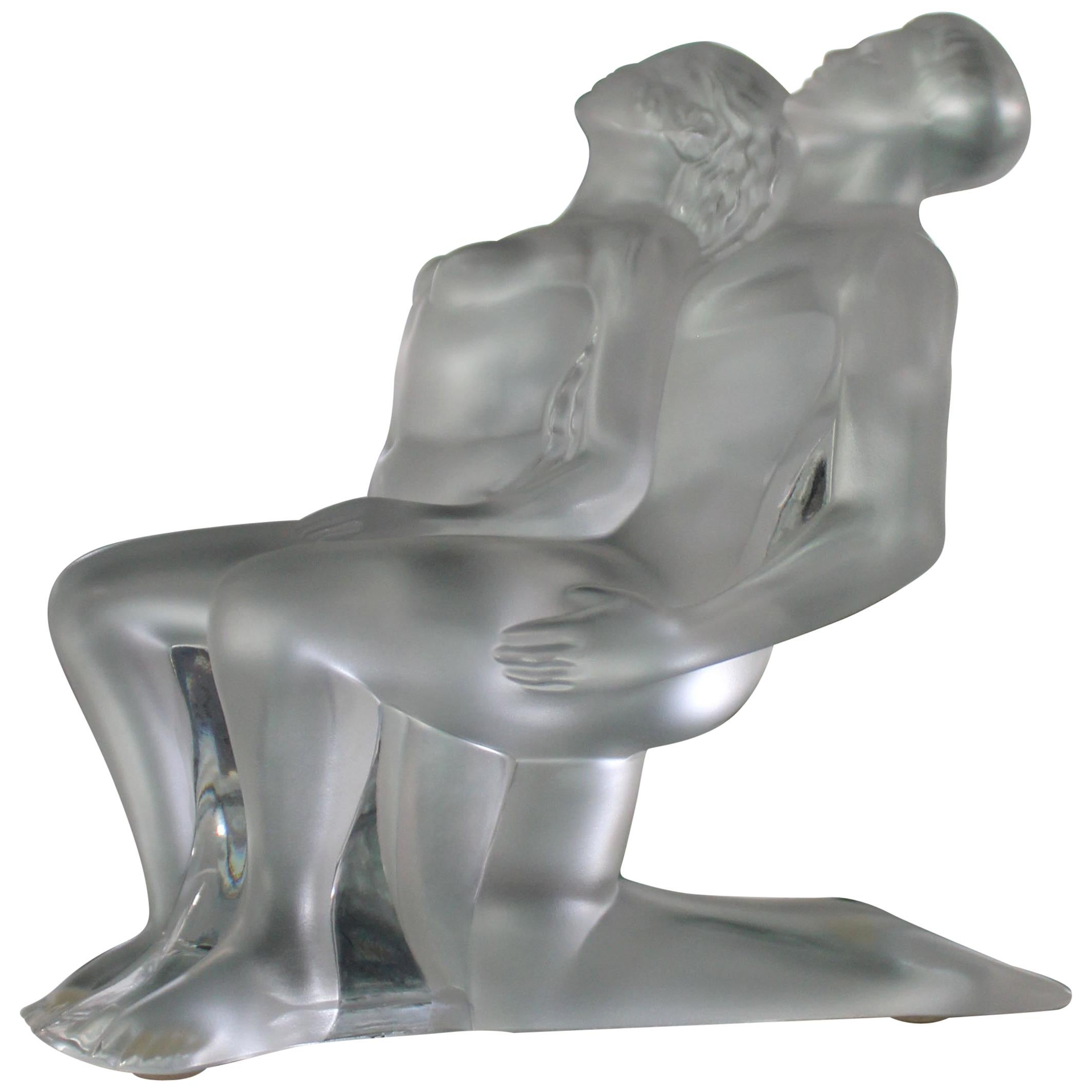 Lalique France Small Crystal Glass Couple Lovers Table Sculpture