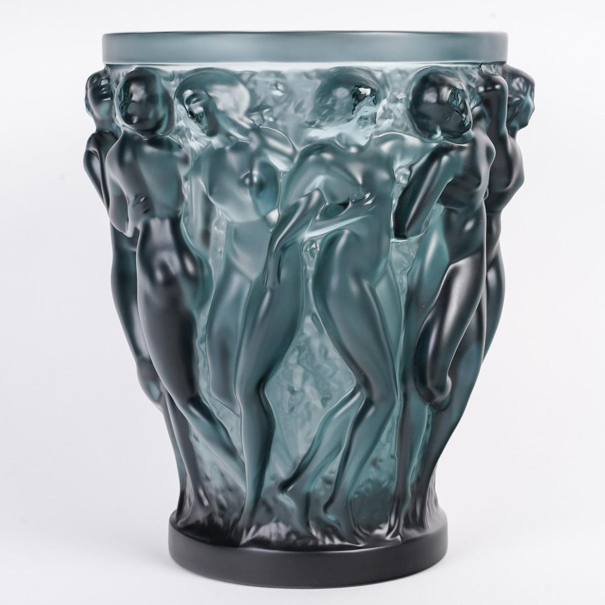 Art Deco Lalique France - Vase Bacchantes Blue Grey Crystal NEW