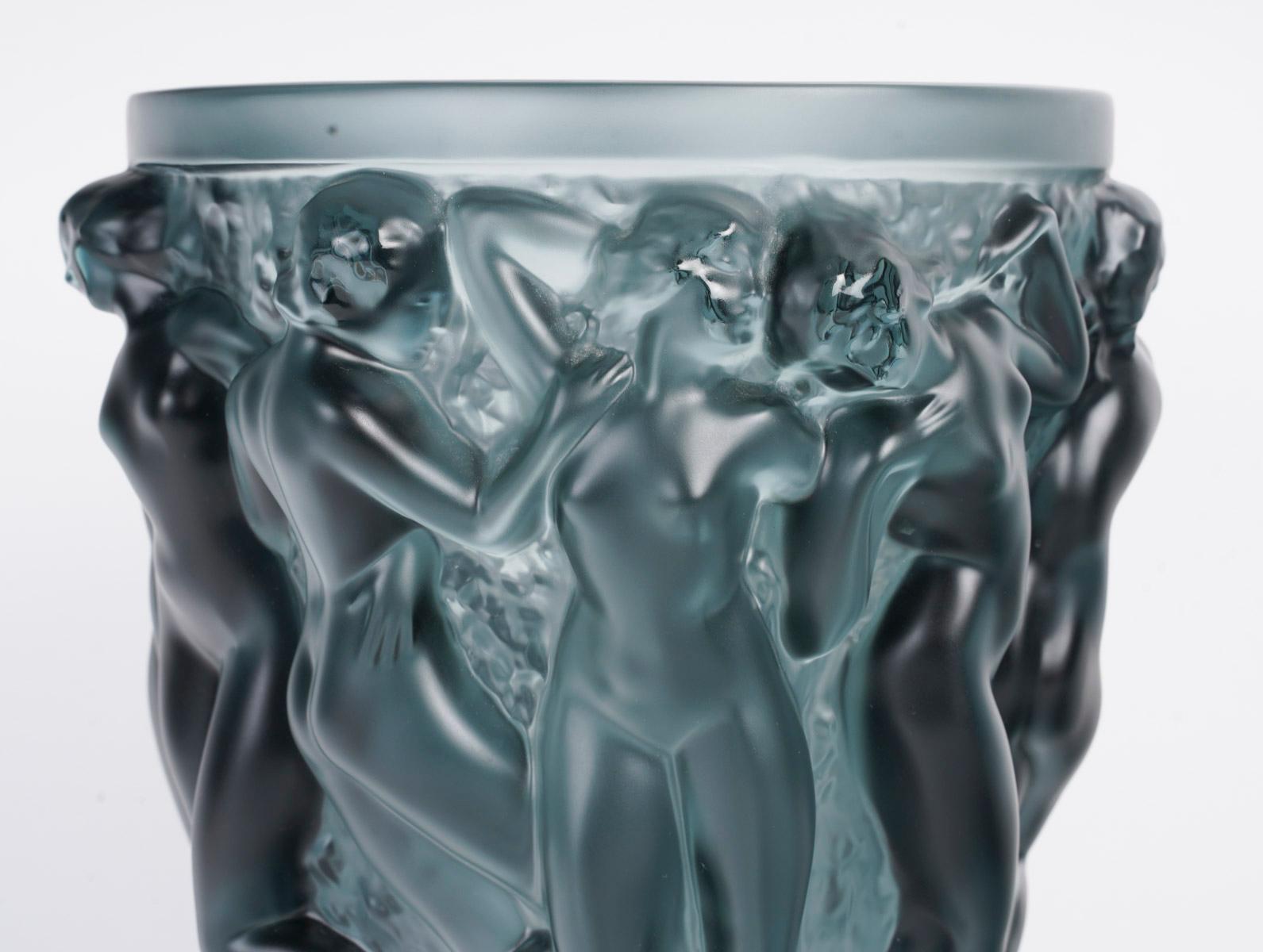 French Lalique France - Vase Bacchantes Blue Grey Crystal NEW