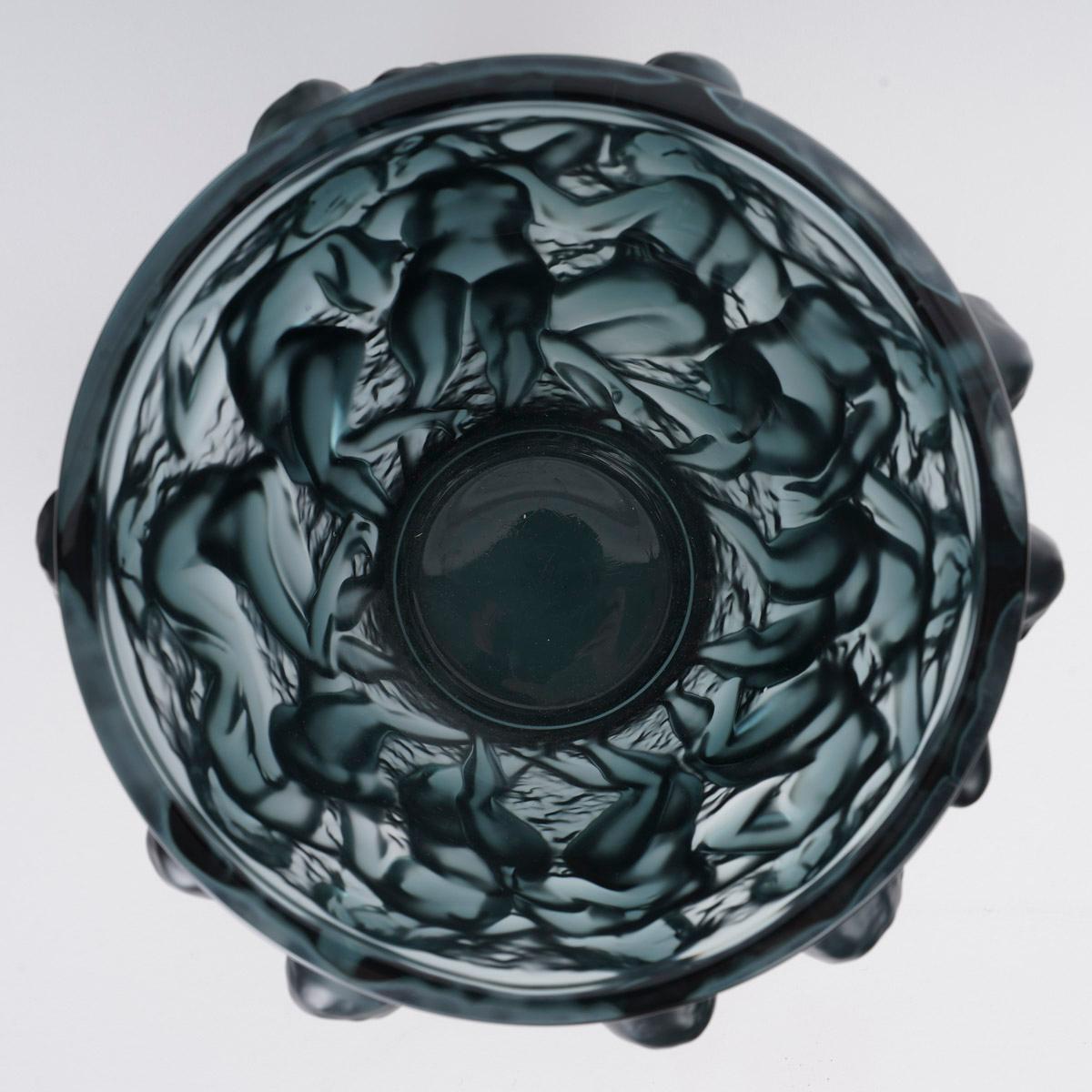 Molded Lalique France - Vase Bacchantes Blue Grey Crystal NEW