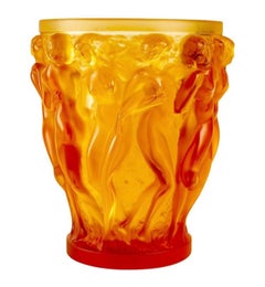 Lalique France, Vase Bacchantes Yellow Amber Crystal