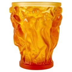 Lalique France, Vase Bacchantes Yellow Amber Crystal
