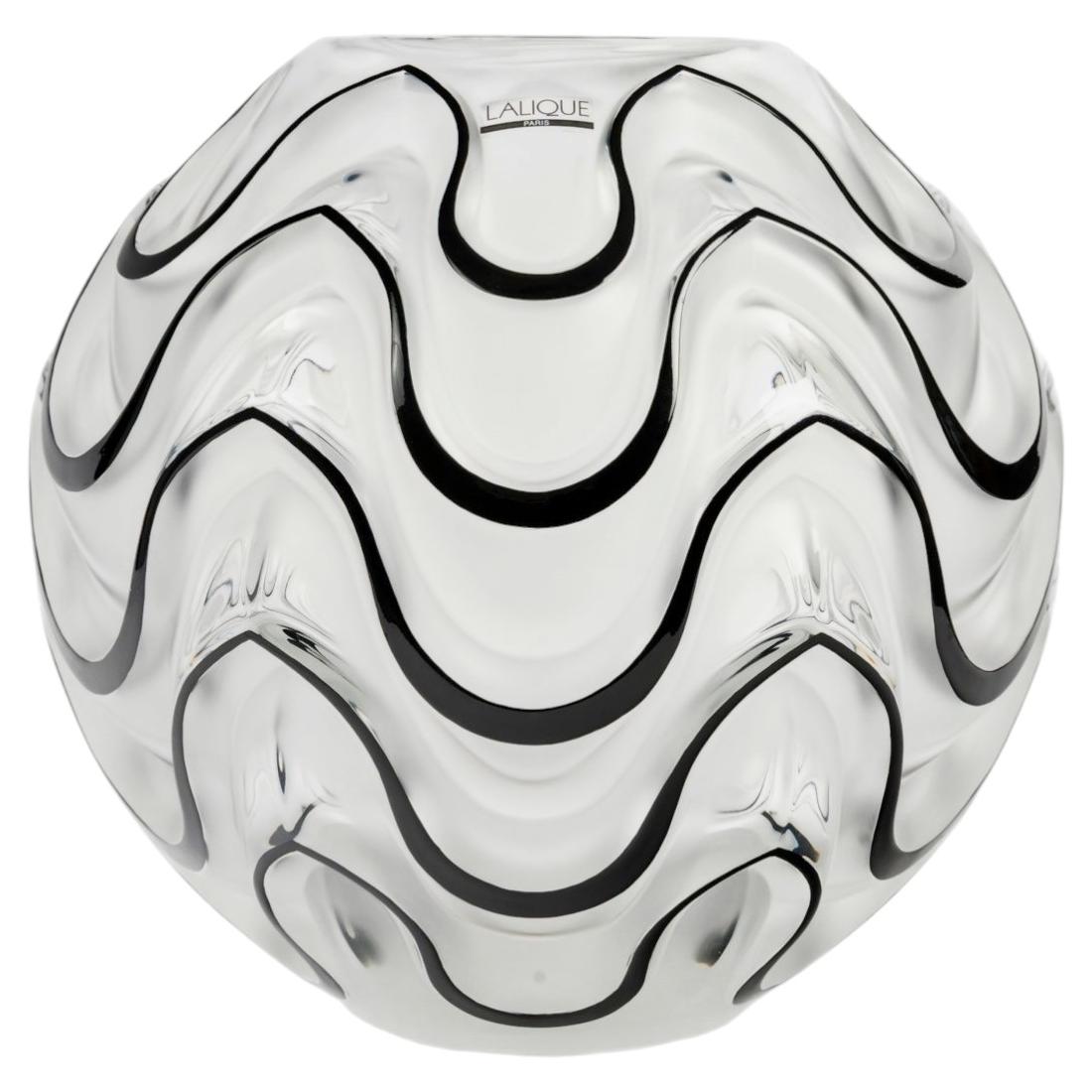 Lalique France - Vase Boule Vibration Crystal with Black Enamel - NEW