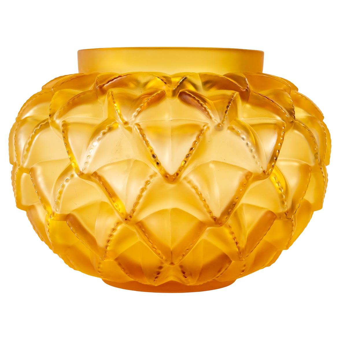 Lalique France - Vase Languedoc Amber Yellow Crystal