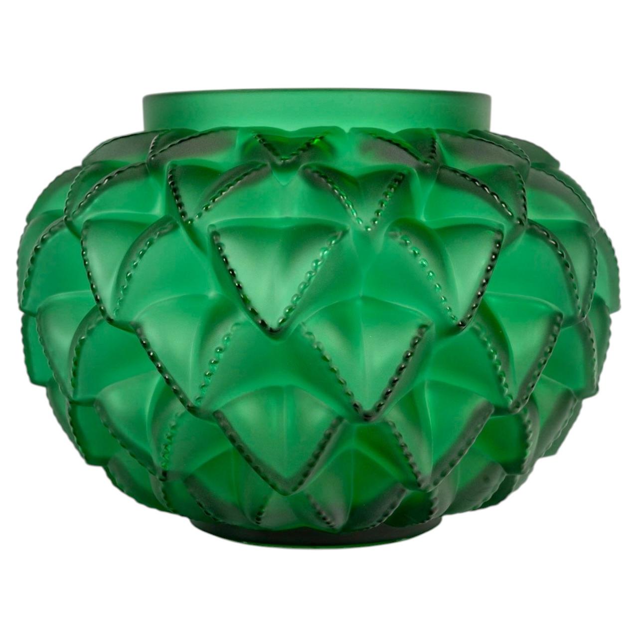 Lalique France - Jarrón Languedoc Cactus Cristal Verde Esmeralda - NUEVO EN CAJA