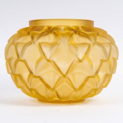 Lalique France - Vase Languedoc Cactus Yellow Amber Crystal - NEW IN BOX