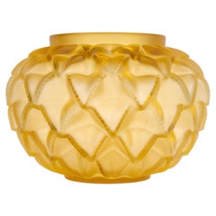 Lalique France - Vase Languedoc Cactus Yellow Amber Crystal - NEW IN BOX