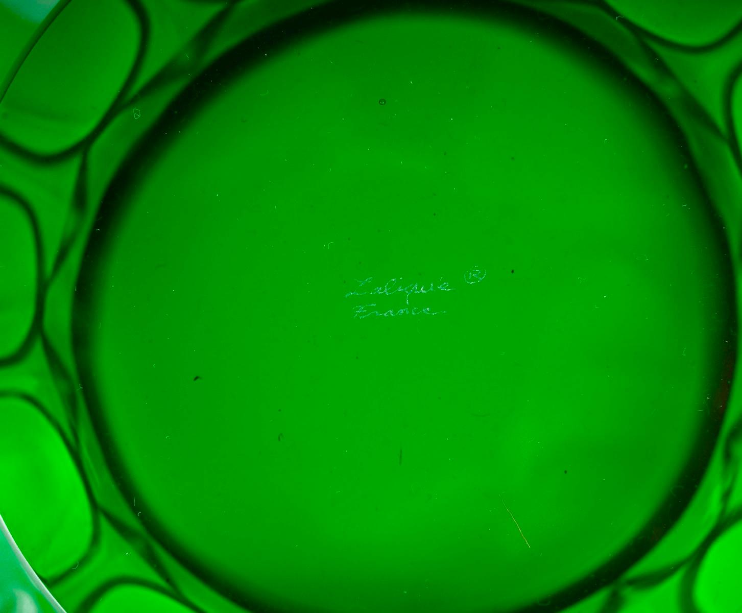 French Lalique France - Vase Languedoc Emerald Green Crystal - Cactus Leaves