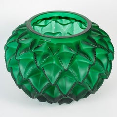 Lalique France - Vase Languedoc Emerald Green Crystal - Cactus Leaves - NEW
