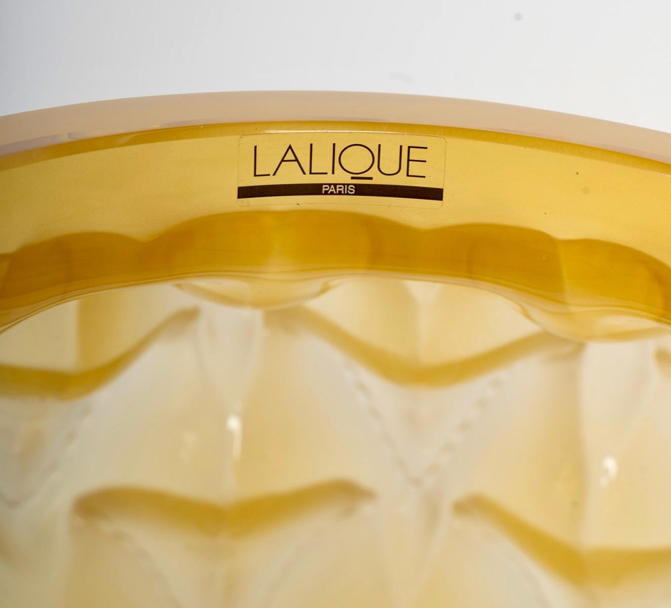 Molded Lalique France - Vase Languedoc Yellow Amber Crystal - Cactus Leaves For Sale