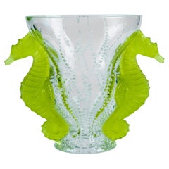 Lalique France - Vase Poseidon Clear and Lime Green Crystal - NEW IN BOX