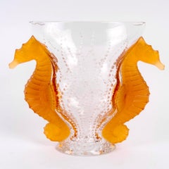 Lalique France - Vase Poseidon Clear and Orange Crystal - NEW