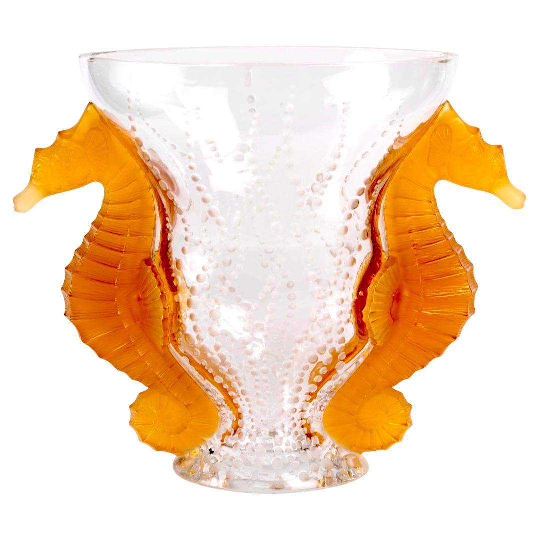 Lalique France - Vase Poseidon Clear and Orange Crystal - NEW