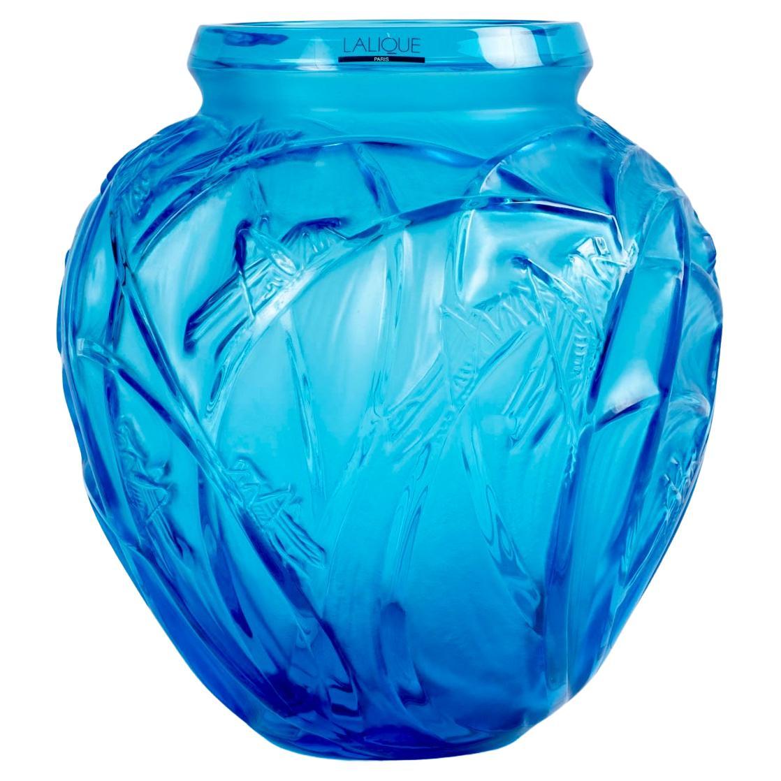 Lalique France - Vase Sauterelles Grasshoppers Electric Blue Crystal NEW