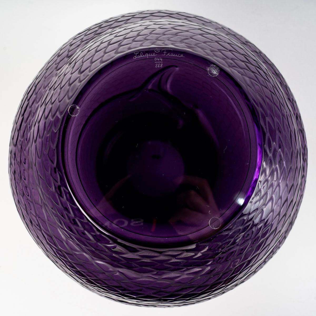 Molded Lalique France - Vase Serpent Snake Purple Crystal N°44/88 New Box & Certificate