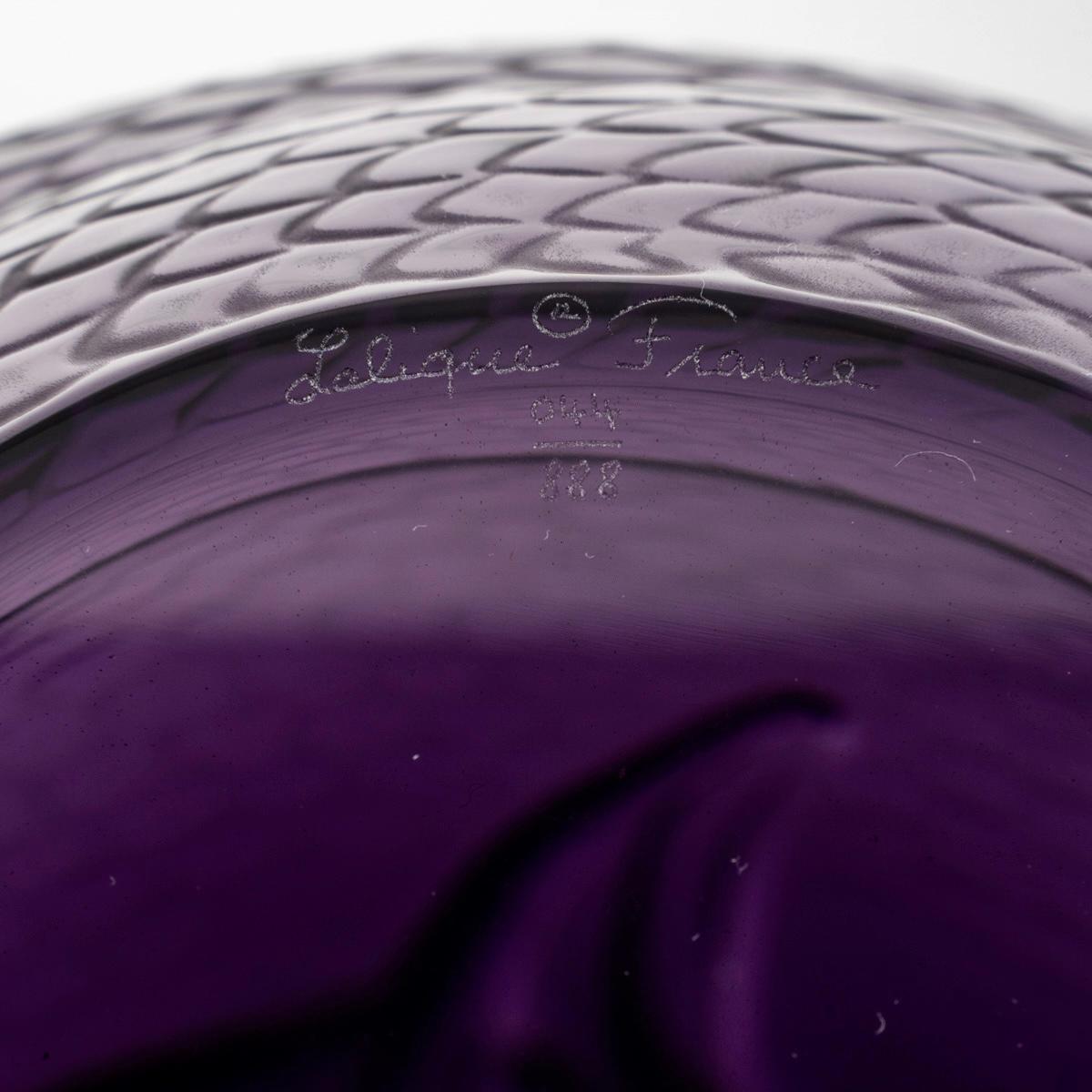 Lalique France - Vase Serpent Snake Purple Crystal N°44/88 New Box & Certificate In Excellent Condition In Boulogne Billancourt, FR
