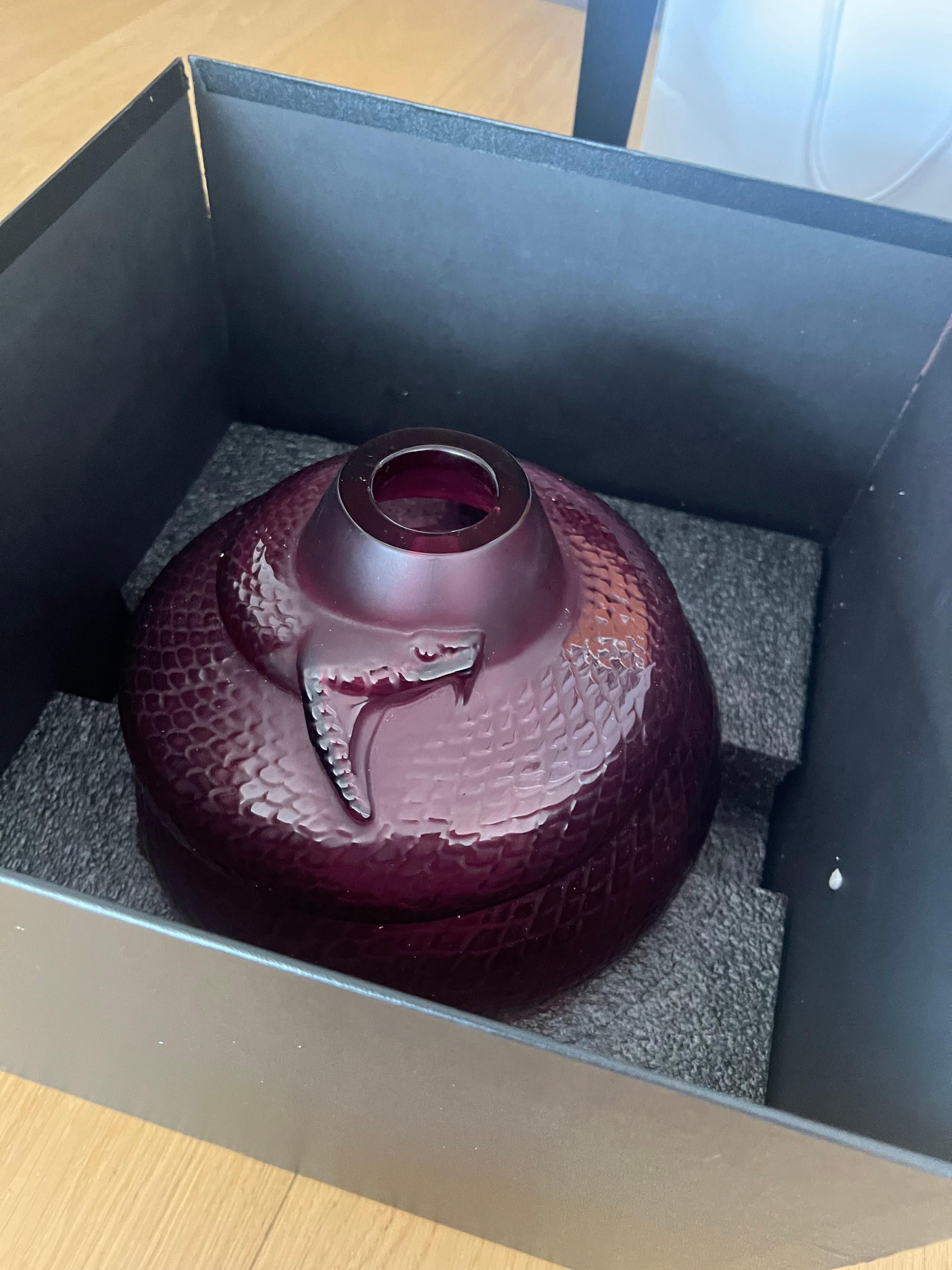 Lalique France - Vase Serpent Snake Red Crystal - New In Box 3