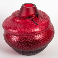 Lalique France - Vase Serpent Snake Red Crystal - New In Box