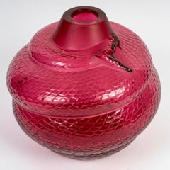 Lalique France - Vase Serpent Snake Red Crystal - New In Box
