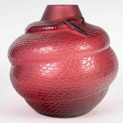 Lalique France - Vase Serpent Snake Red Crystal - New In Box