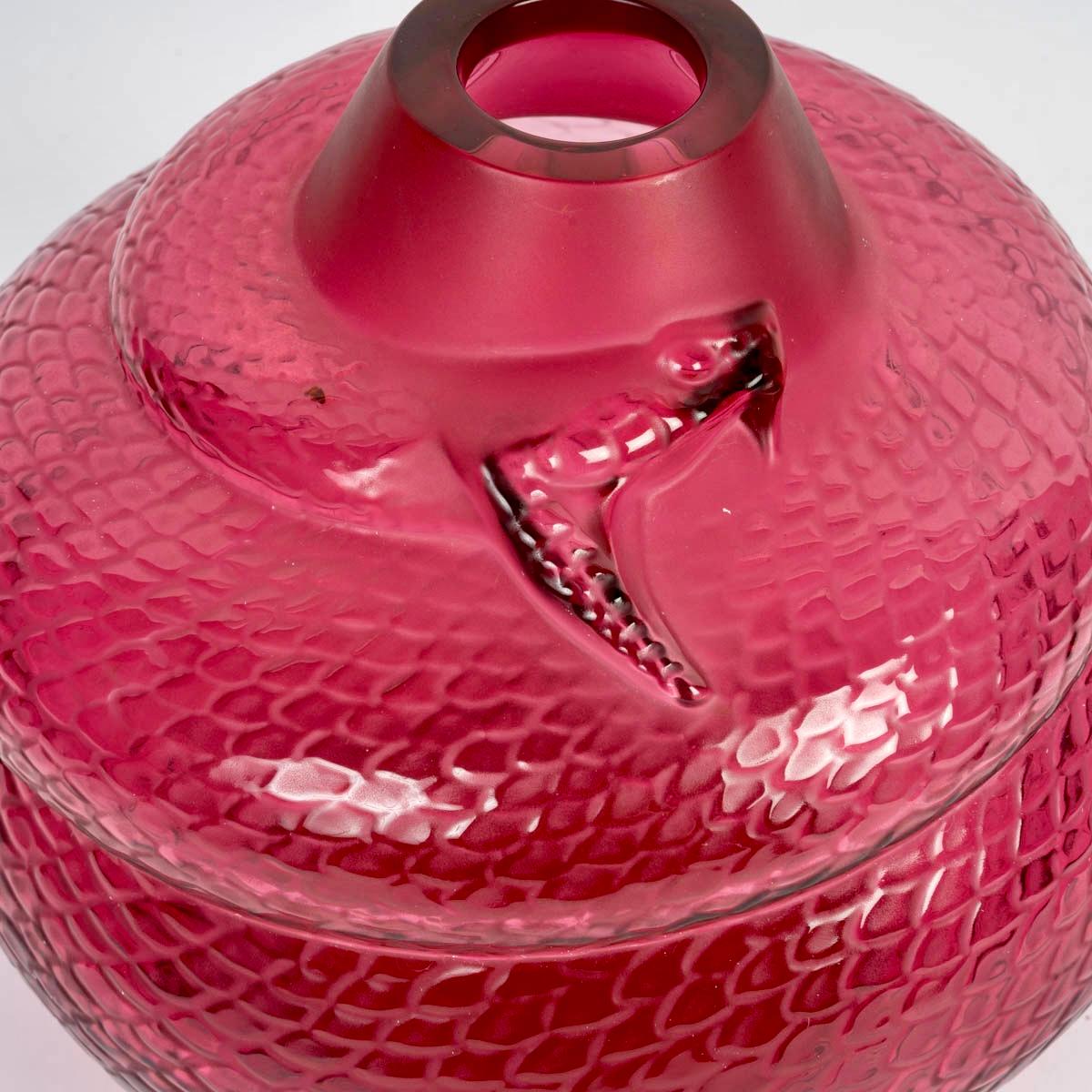 French Lalique France - Vase Serpent Snake Red Crystal - New In Box