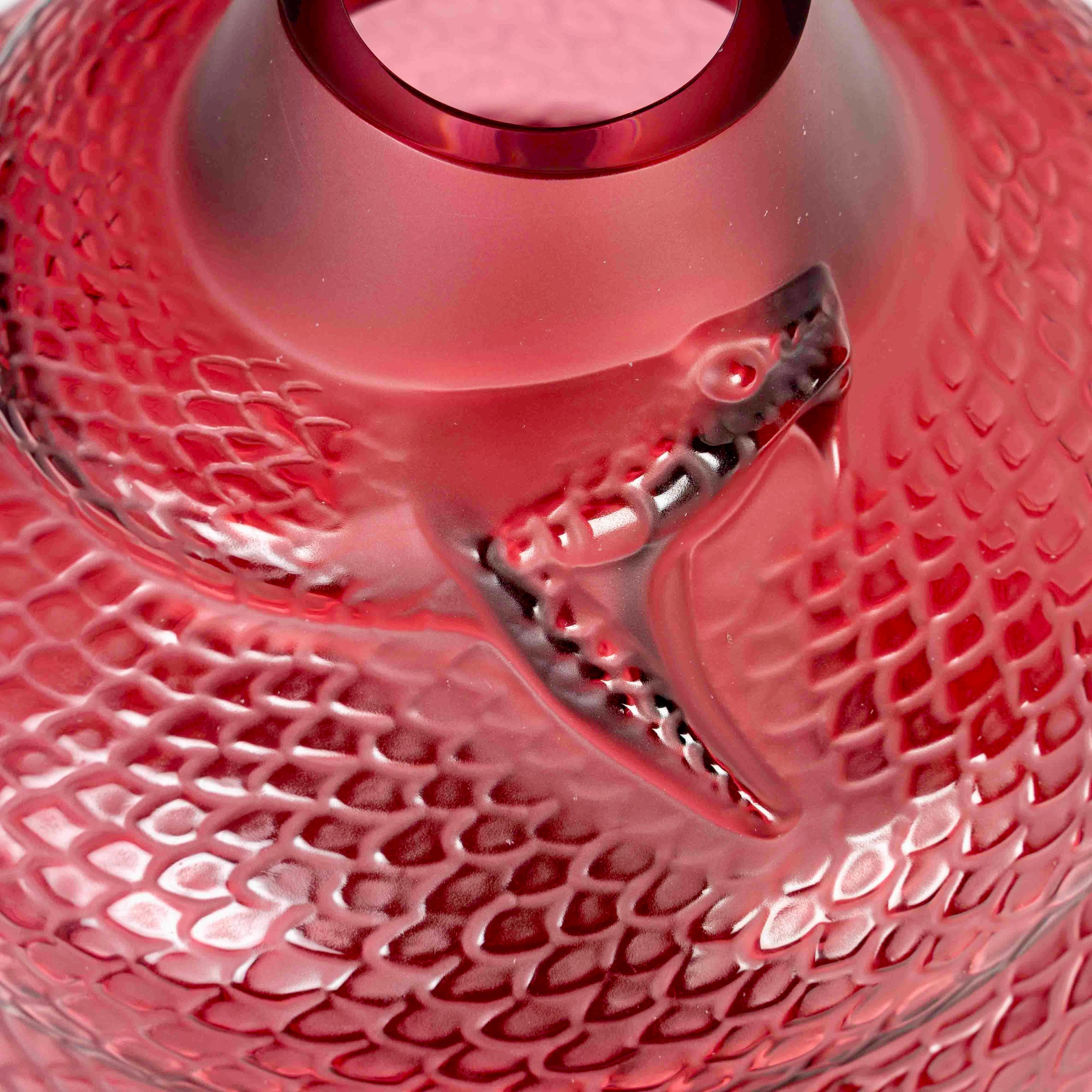 Molded Lalique France - Vase Serpent Snake Red Crystal - New In Box For Sale