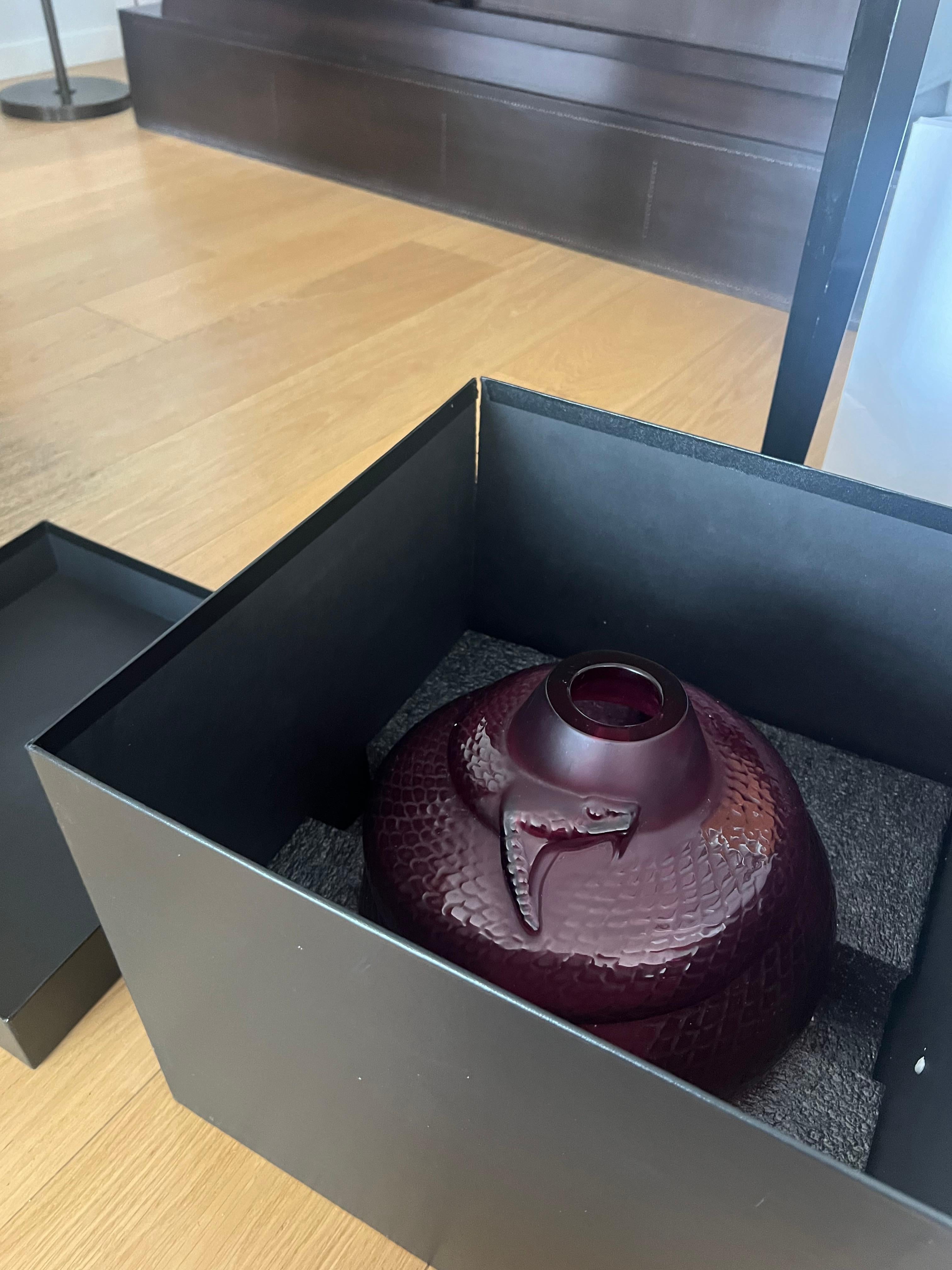 Lalique France - Vase Serpent Snake Red Crystal - New In Box 2