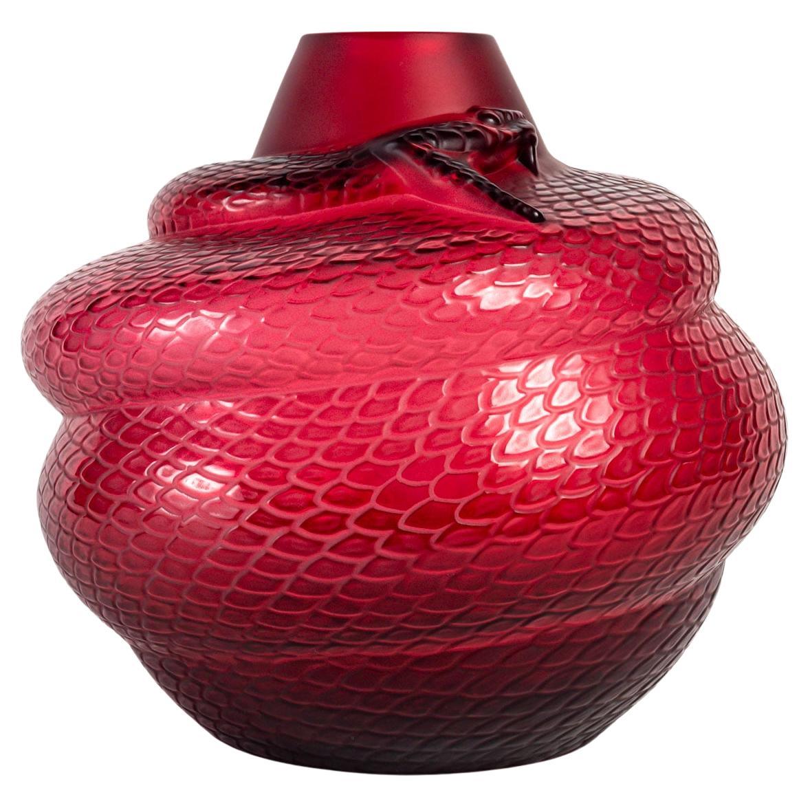 Lalique France - Vase Serpent Snake Red Crystal - New In Box