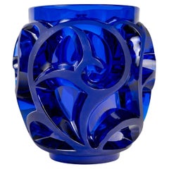 Lalique France - Vase Tourbillons Scrolls Blue Crystal