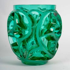 Lalique Francia - Vaso Tourbillons Scrolls in cristallo verde NUOVO IN SCATOLA