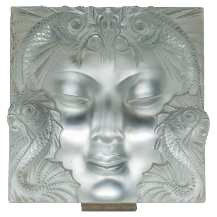 Lalique France "Woman's Mask" Decorative Plate, Metal Support For Sale
