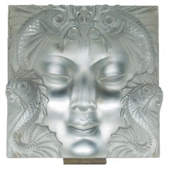 Lalique France "Woman's Mask" Decorative Plate, Metal Support