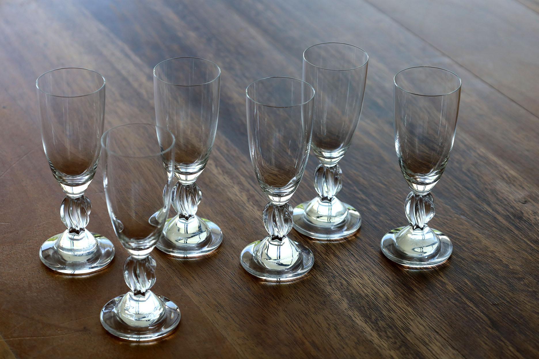 Metà XX secolo Set di 6 bicchieri da aperitivo/liquore Lalique Frejus in vendita