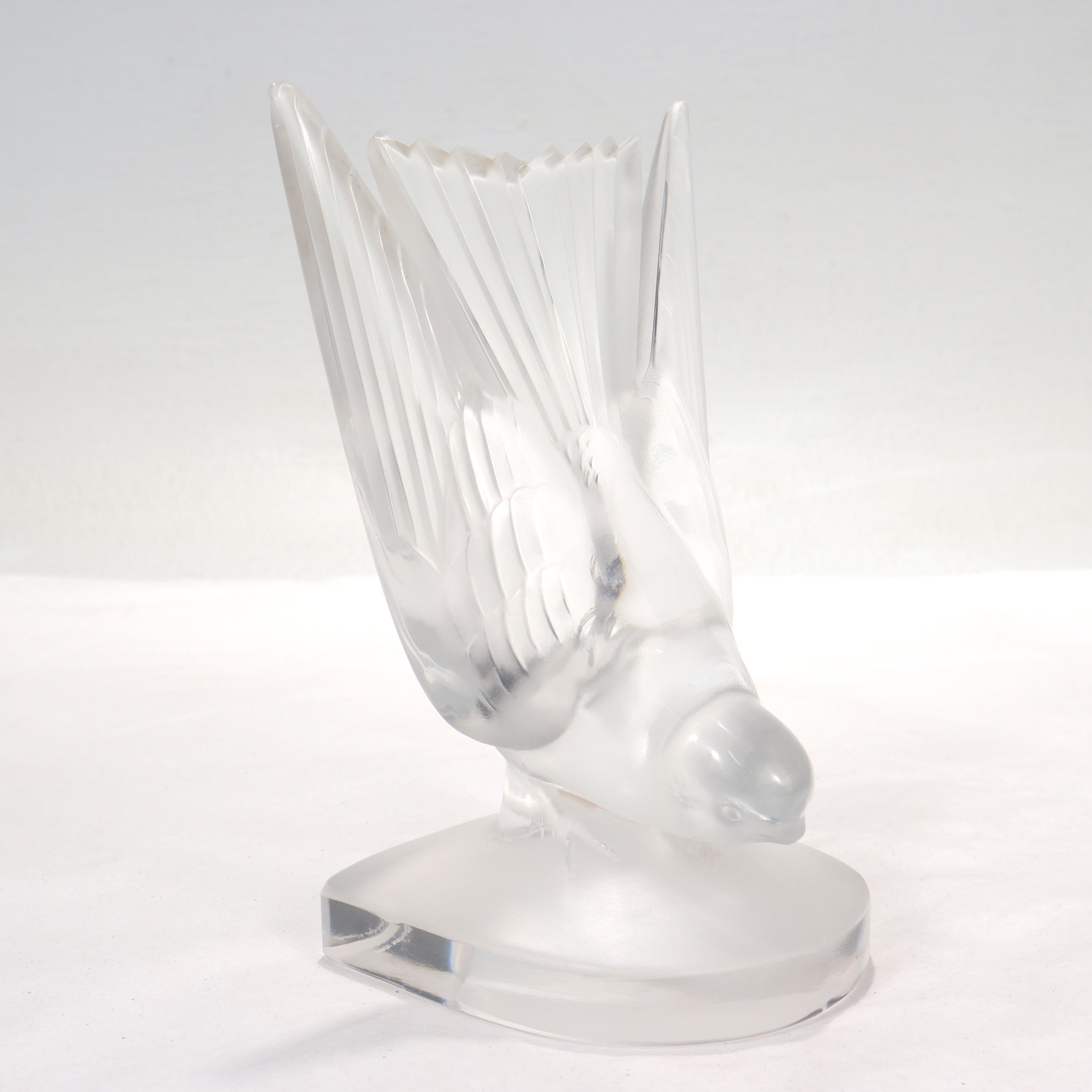 20th Century Lalique French Art Glass Bird (Swallow) Bookend or Paperweight For Sale