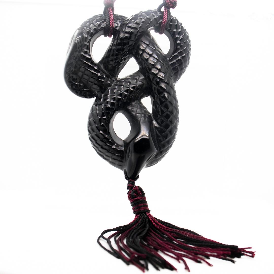 Lalique French Art Glass 'Serpent Sautoir Noir' Black Snake Pendant Necklace 4