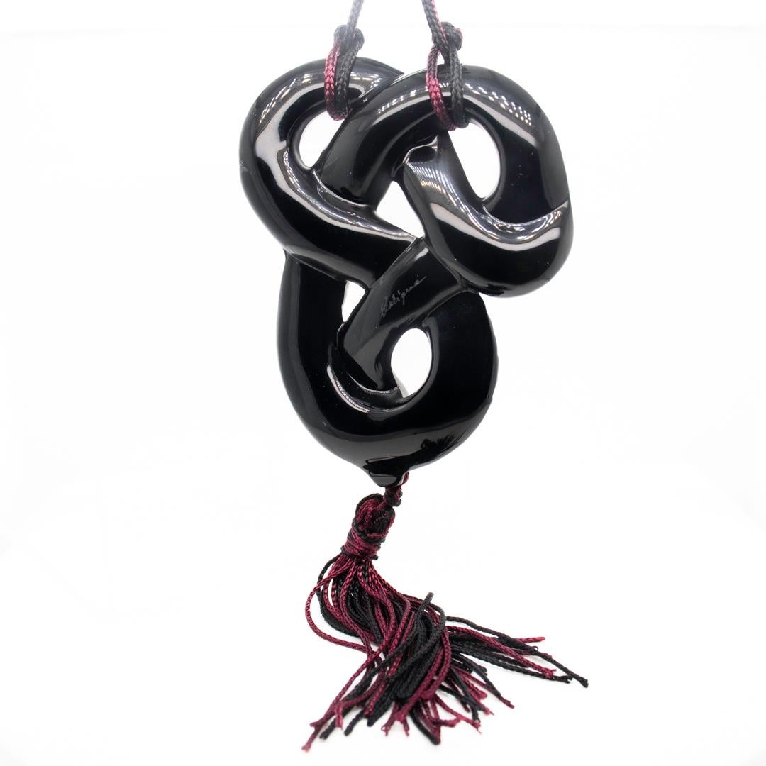 Lalique French Art Glass 'Serpent Sautoir Noir' Black Snake Pendant Necklace 6