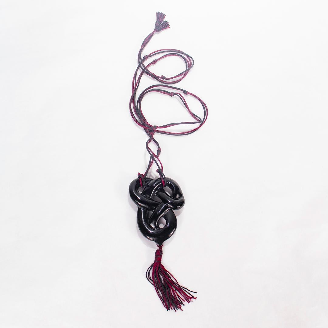 Lalique French Art Glass 'Serpent Sautoir Noir' Black Snake Pendant Necklace 10