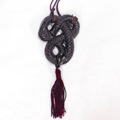 Lalique French Art Glass 'Serpent Sautoir Noir' Black Snake Pendant Necklace