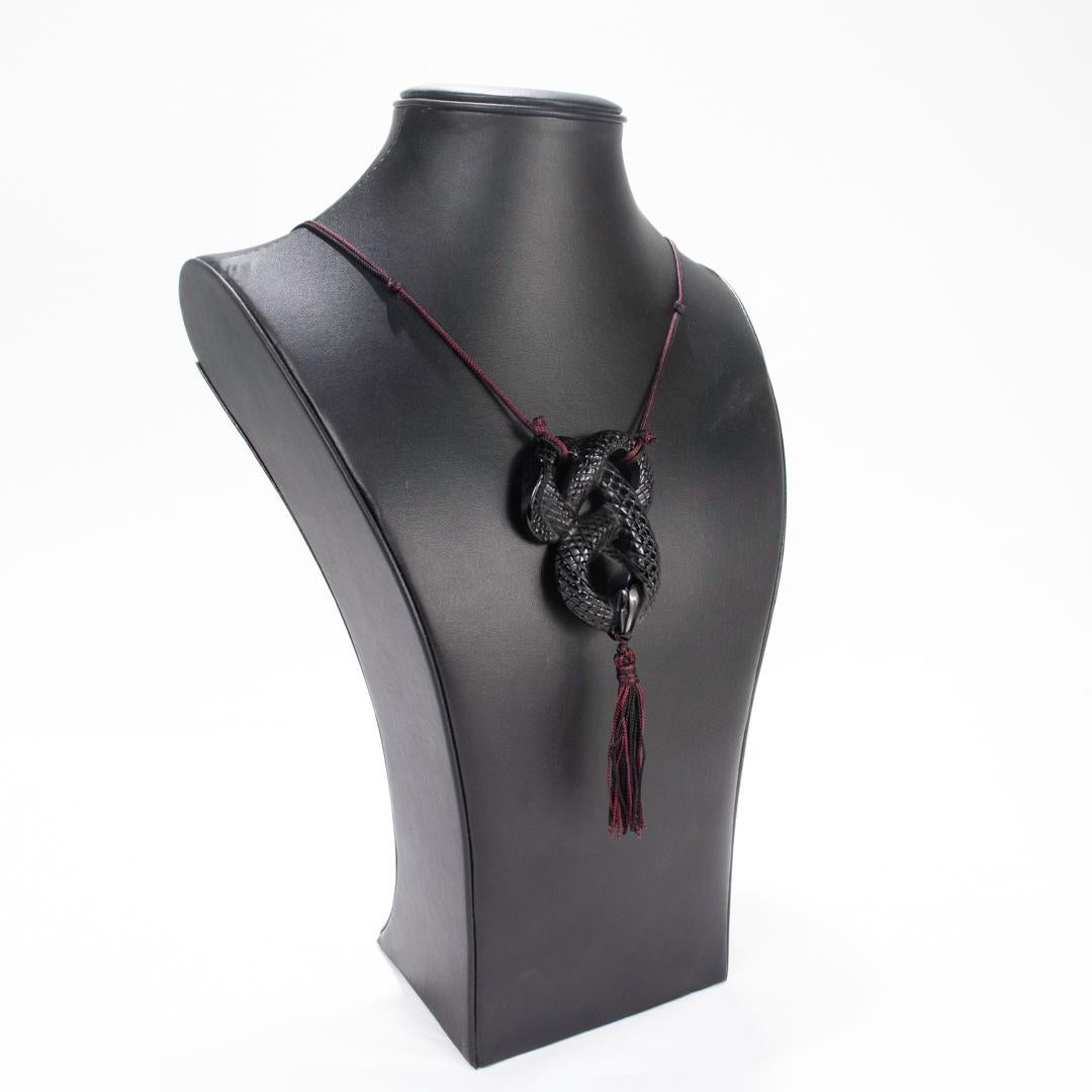 Lalique French Art Glass 'Serpent Sautoir Noir' Black Snake Pendant Necklace 1