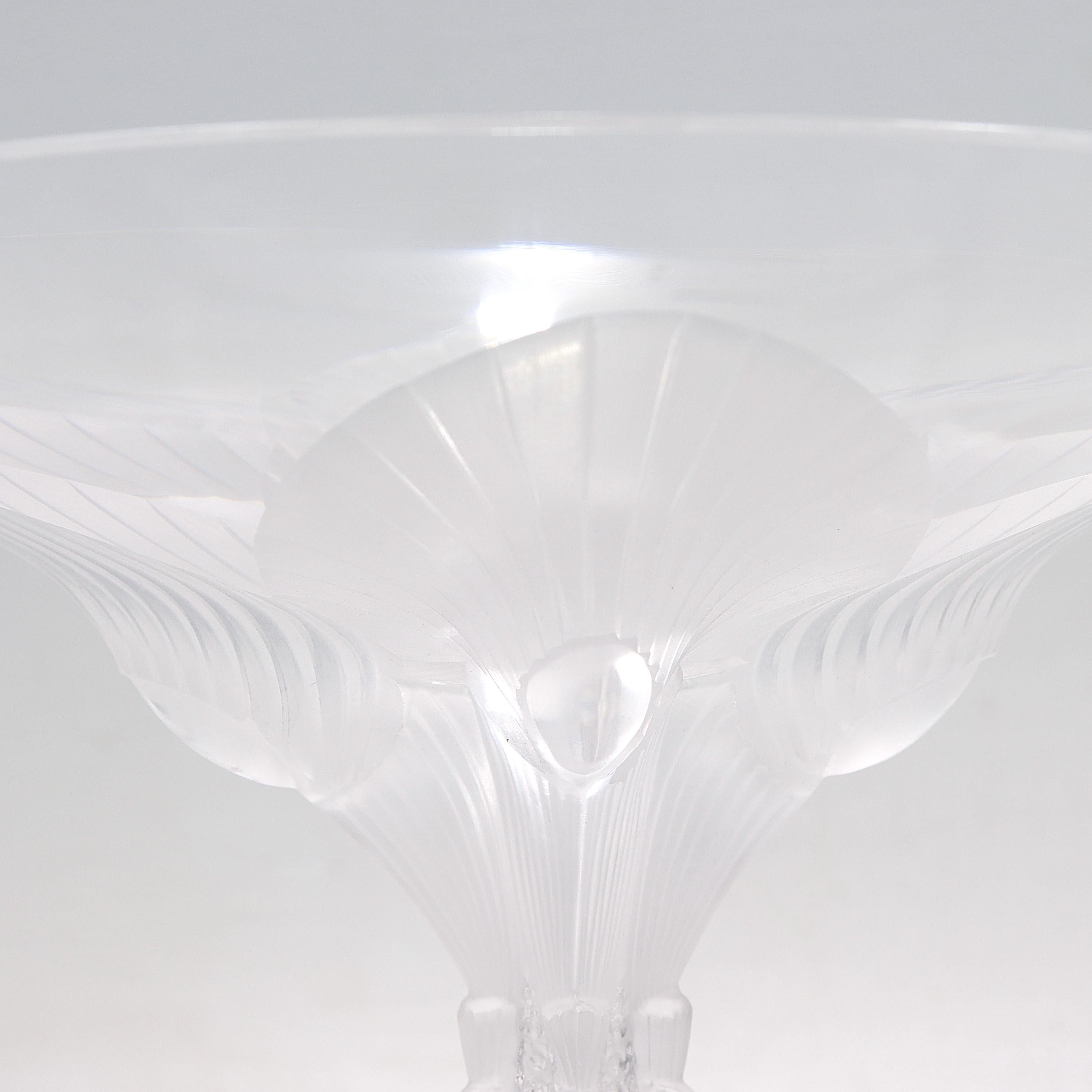 20th Century Lalique French Art Glass Virginia Pattern Compote or Tazza with Frosted Peacocks