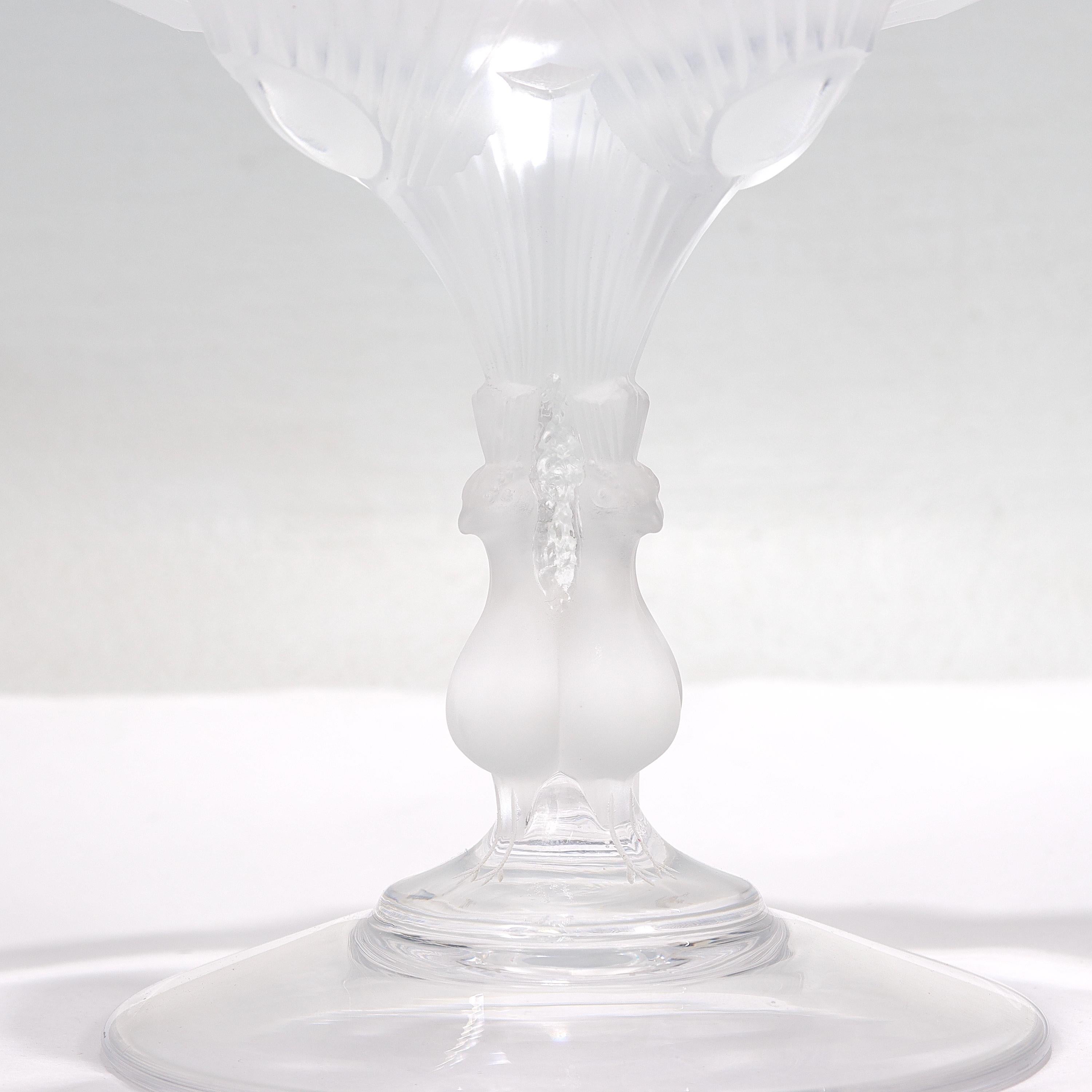 Lalique French Art Glass Virginia Pattern Compote or Tazza with Frosted Peacocks 1