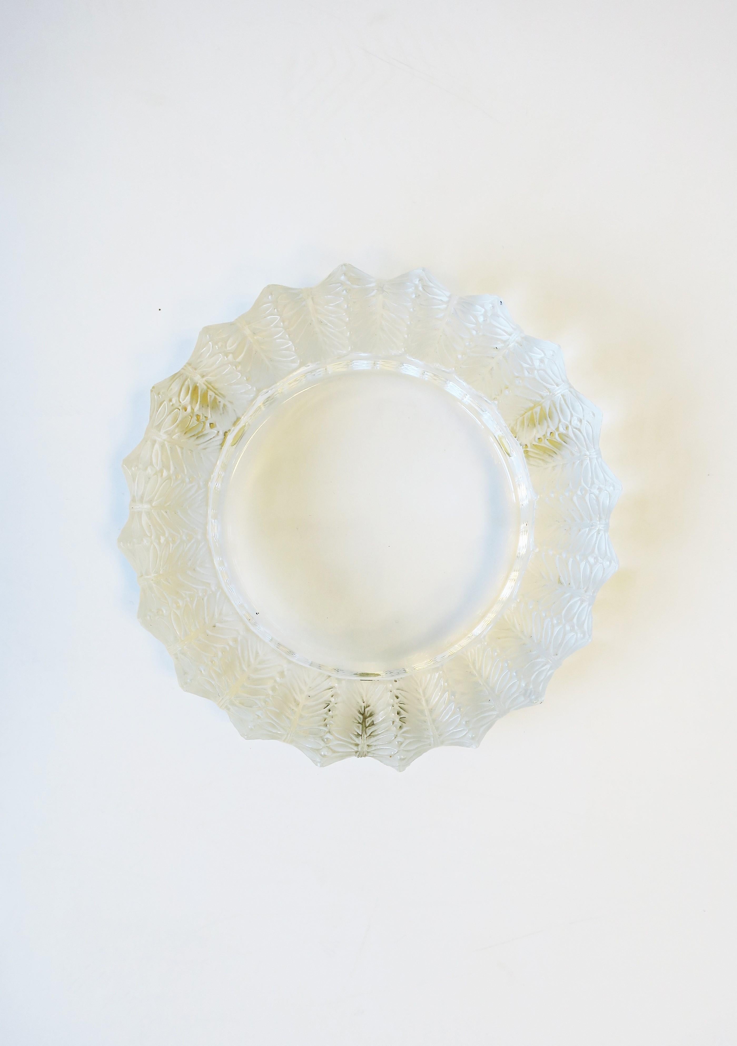 Modern Lalique French Crystal Dish or Ashtray with Leaf Design For Sale