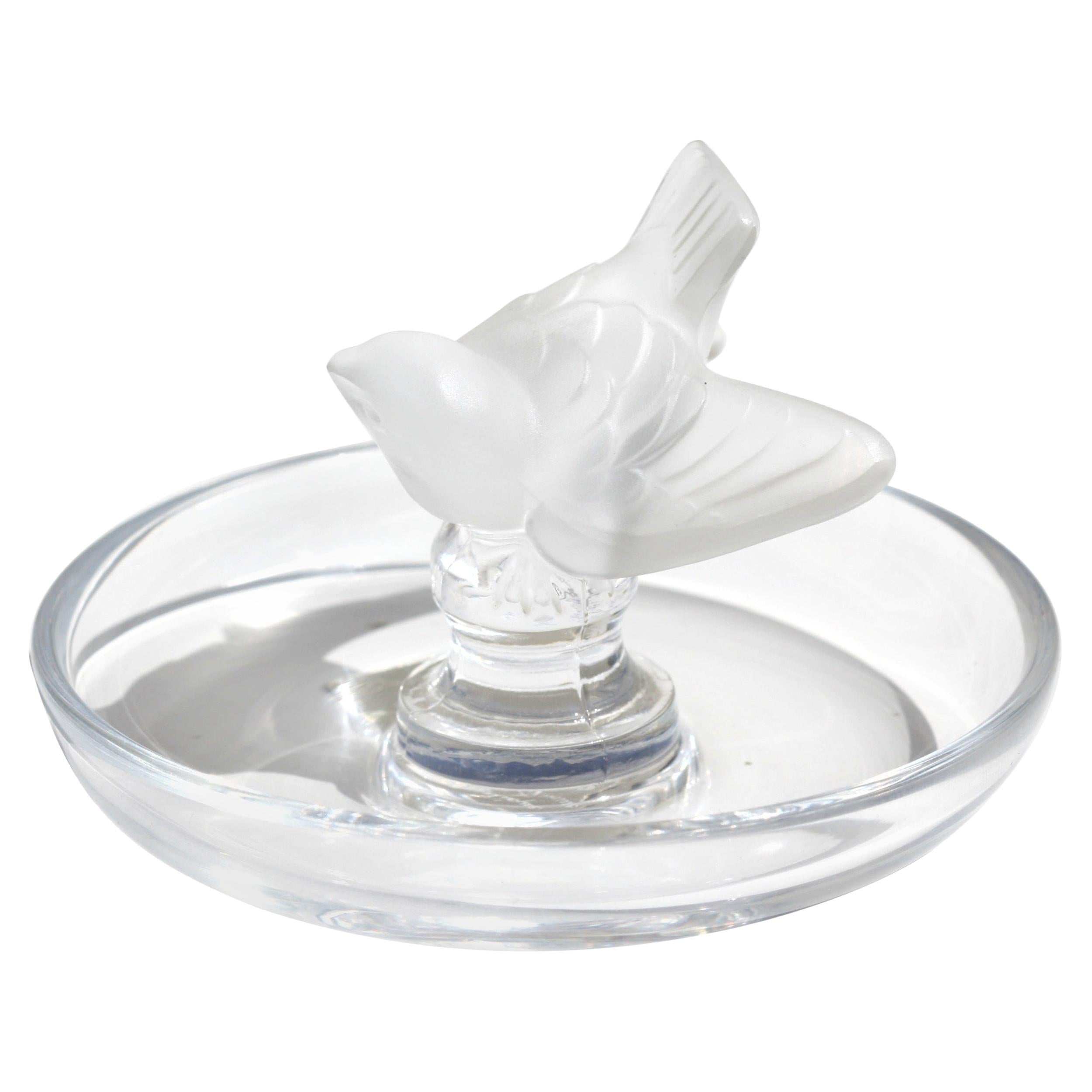 Lalique French Crystal Modern "Dove" Ring Dish For Sale