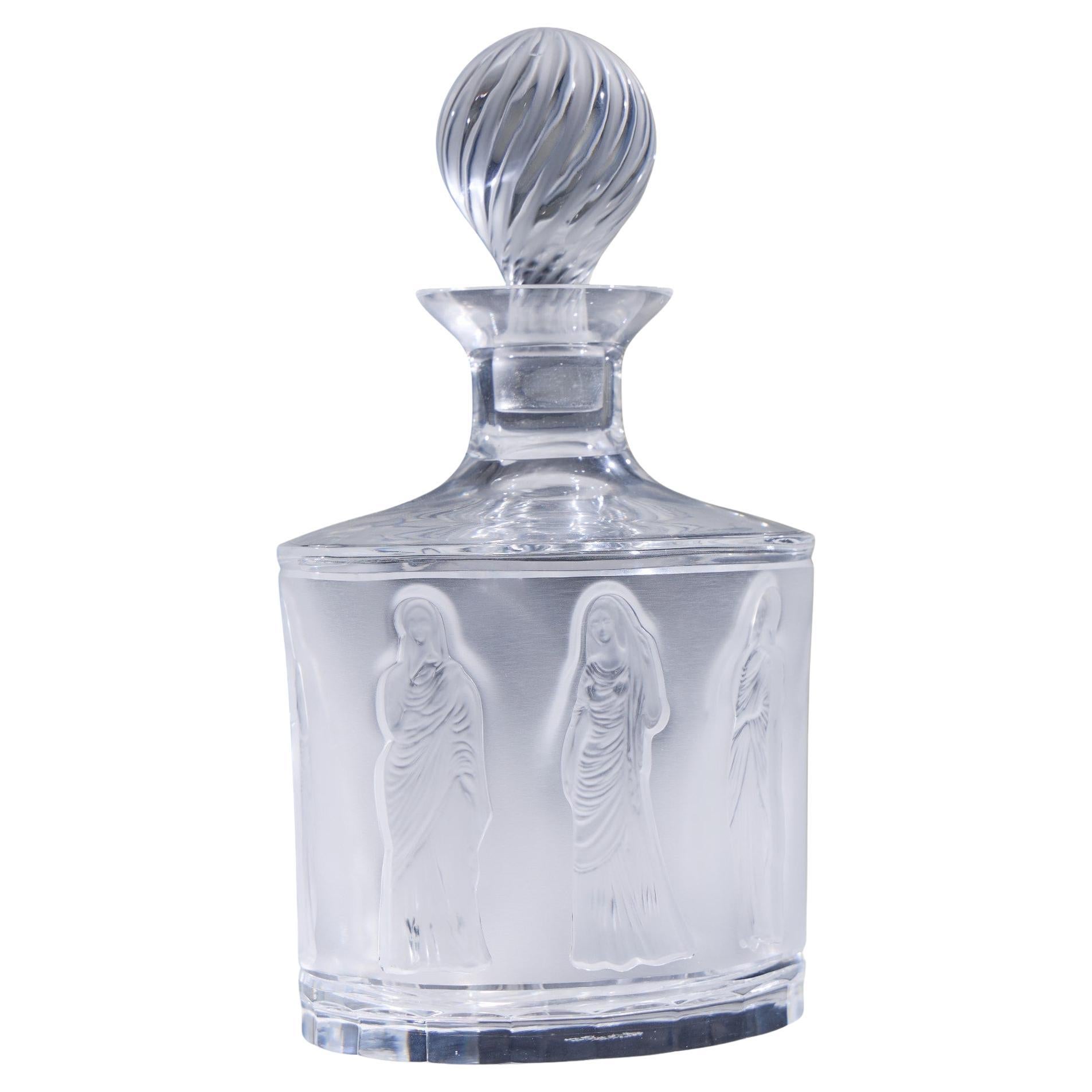 Lalique French Femmes Crystal Set of Decanter and Tumbler Glasses For Sale