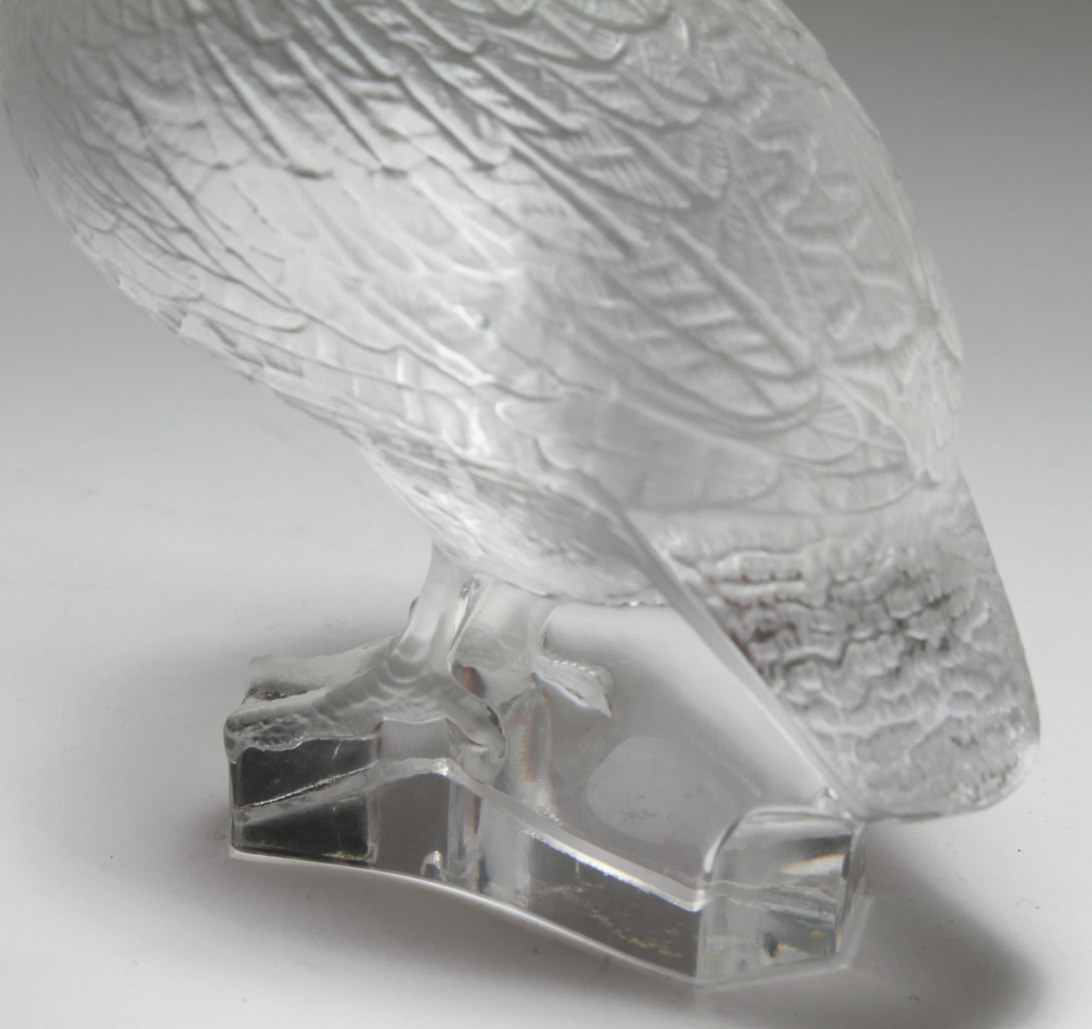 Lalique Frosted Crystal Art Glass Partridge Figurine In Good Condition In New York, NY